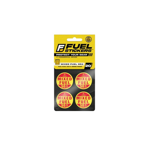 Mixed Fuel Sticker 50-1, 2-Cycle Label: Fuel Can & Outdoor Power Equip., Hvy-Dty, 1'' Dia, 20PK